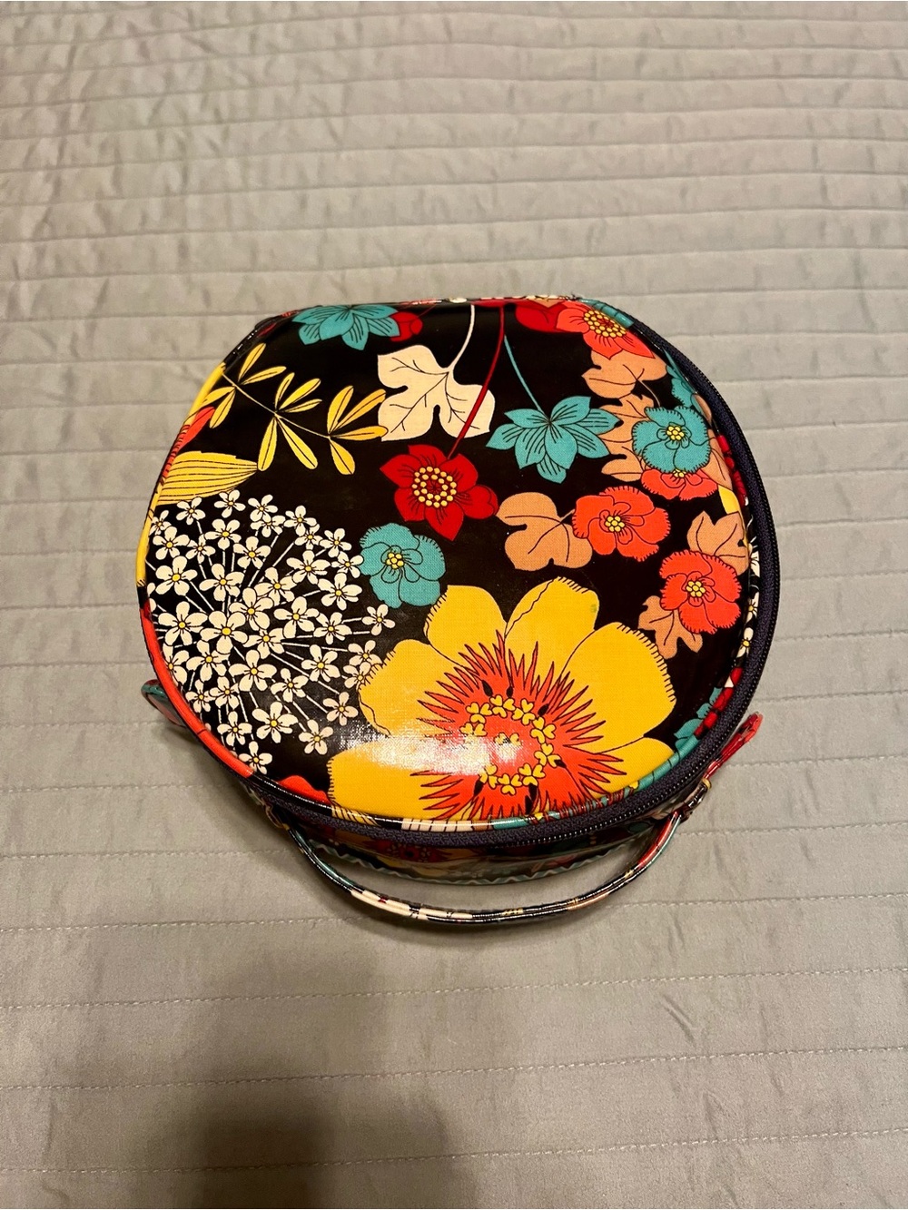 Vera Bradley Navy Floral Cosmetic Case with Yellow, Red, Teal Flowers